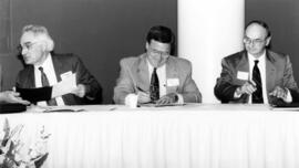 Lawrence Ianni, Robert Bess, and Frank Starke sign an agreement to participate in the Higher Education Manufacturing Process Applications Consortium