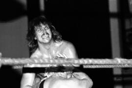 Rock n' Roll Buck Zumhofe wrestles against Bobby Heenan at Halenbeck Hall (1965)