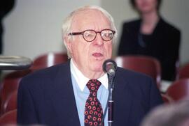 Author Ray Bradbury speaks at the grand opening of the Miller Center (2000), St. Cloud State University