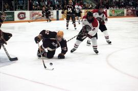 Action during a hockey game against the University of Minnesota, St. Cloud State University