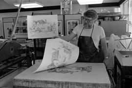 Bill Ellingson creates prints of the Alumni House (1973), St. Cloud State University