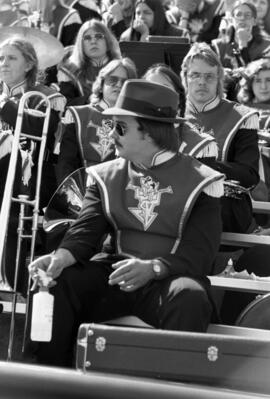 Marching band at football game against Northern Iowa University, St. Cloud State University