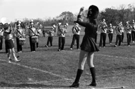 Marching band at homecoming football game, St. Cloud State University