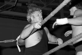 Wrestler Bobby "The Brain" Heenan takes on Steve Olsonoski during a match at Halenbeck Hall (1965), St. Cloud State University