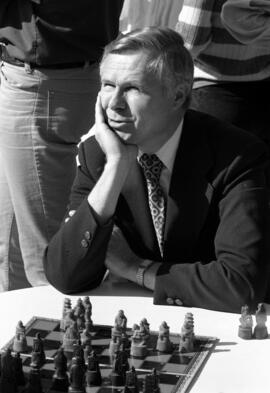 President Charles Graham plays human chess during homecoming, St. Cloud State University