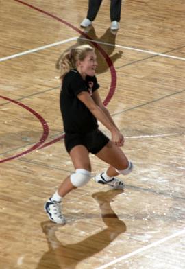 Cami Selbitschka during a volleyball match against Augustana College, St.