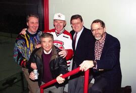 Herb Brooks, William Radovich, Brendan McDonald, Robert Bess, and Terrence MacTaggart, National Hockey Center rink dedication, St. Cloud State University