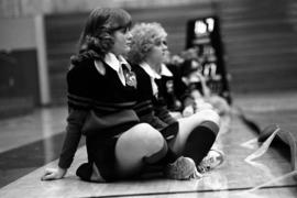 Cheerleaders at a St. Cloud State University wrestling meet