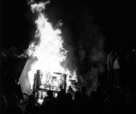 A bonfire in the street during the homecoming riots, St. Cloud State University