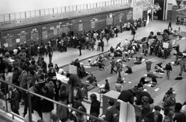 Students register for classes in Halenbeck Hall (1965), St. Cloud State University