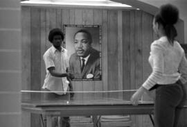 John Kimbrough plays ping pong at the Minority Cultural Center, St. Cloud State University
