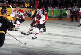 Action during a hockey game against Michigan Tech University, St. Cloud State University