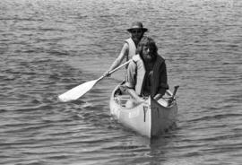 Rolf Hagberg and Dennis Caneff arrive in St. Cloud during their trip down the Mississippi River, St. Cloud State University