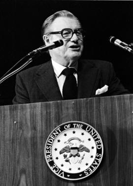 United States Vice President Nelson Rockefeller spoke at Stewart Hall (1948) during the Minnesota state Republican convention, St. Cloud State University