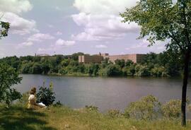 Mitchell Hall (1958) and the Mississippi River, St. Cloud State University