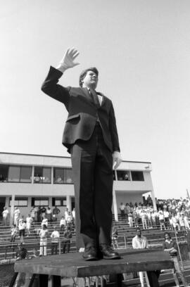 Rich Hansen conducts the marching band, St. Cloud State University