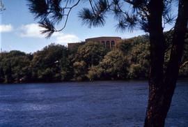 Eastman Hall (1930) from the east bank of the Mississippi River, St. Cloud State University