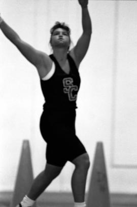 Sandra Dingmann reacts after throwing the shot put, St. Cloud State University