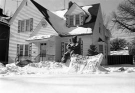 Snow sculpture at the Sigma Sigma, Sigma house, 815 5th Avenue South, St. Cloud State University