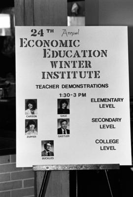 A poster advertises the teacher demonstrations at the Winter Institute, St. Cloud State University