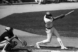 Larry Goodrie swings to hit a baseball during a St. Cloud State University baseball game against the University of Minnesota-Duluth