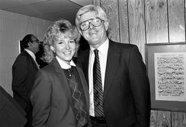 Talk show host Phil Donahue with St. Cloud State student Sue Anderson, St. Cloud State University