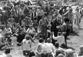 People listen to a speech, Day of Peace protest, St. Cloud State University