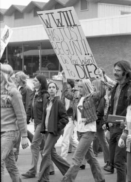 Protestors march, Day of Peace protest, St. Cloud State University