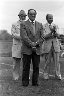 Lou Filippi introduced at halftime of a football as an inaugural member of the the Athletic Hall of Fame, St. Cloud State University