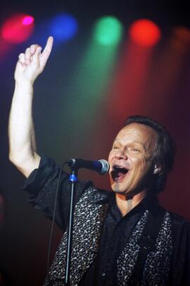 Musician Bobby Vee performs at the National Hockey Center (1989) for the Rockin' Round the Clock fundraiser, St. Cloud State University