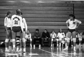 Kathy Davis and teammates during a volleyball match, St. Cloud State University