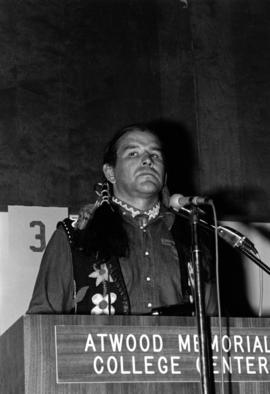 Clyde Bellecourt speaks at Atwood Memorial Center (1966), St. Cloud State University