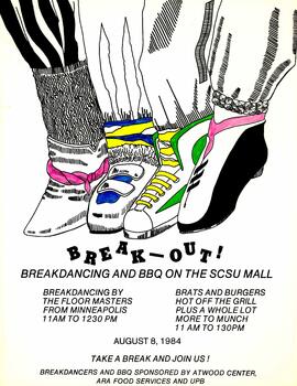 Break-out: Breakdancing and BBQ event poster, St. Cloud State University