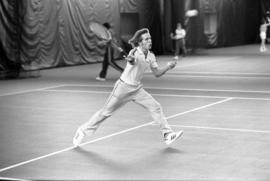 St. Cloud State tennis player Todd Holes plays in a match against University of Wisconsin-Stout