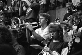 Band plays at a basketball game, St. Cloud State University