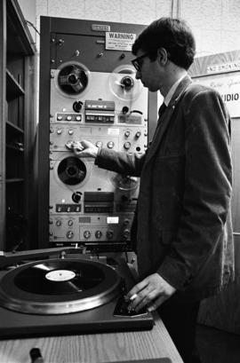 A man in the KVSC studios, St. Cloud State University