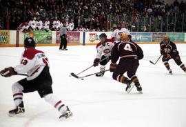 Action during a hockey game against the University of Minnesota, St. Cloud State University