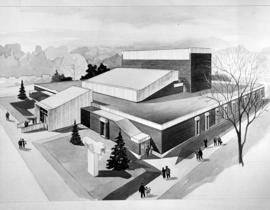 Performing Arts Center (1968), architect's drawing, exterior, St. Cloud State University