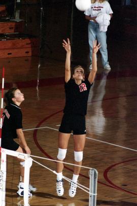 Cami Selbitschka hits a volleyball during a volleyball match against Augustana College, St. Cloud State University