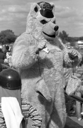 Husky mascot at a football game, St. Cloud State University