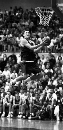 Basketball player Sam Jacobson plays at a high school all-star game, St. Cloud State University