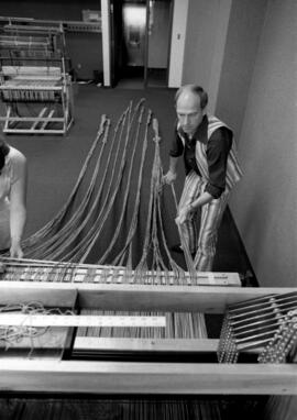 Merle Sykora weaves artwork, St. Cloud State University