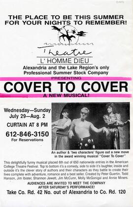 Theatre L'Homme Dieu Cover to Cover theatre production poster, St. Cloud State University