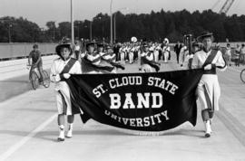 Marching band at the parade opening the new University Bridge, St. Cloud State University