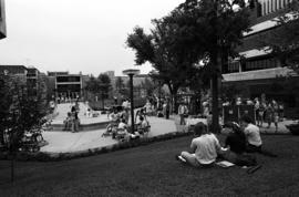 Three people sit on a lawn playing flutes, Lemonade Concert and Art Fair, St. Cloud State University