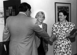 Robert Bess meets Sue Prout on his first day as interim president, St. Cloud State University