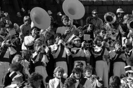 Marching band at aﾠ football game, St. Cloud State University