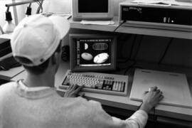 Student uses a computer, St. Cloud State University