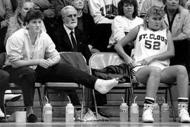 Julie Eisenschenk watches from the sidelines with an injury, St. Cloud State University