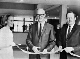 Sarah Shogren, George Budd, and Robert Benson cut the ribbon at the Atwood Memorial Center (1966)...